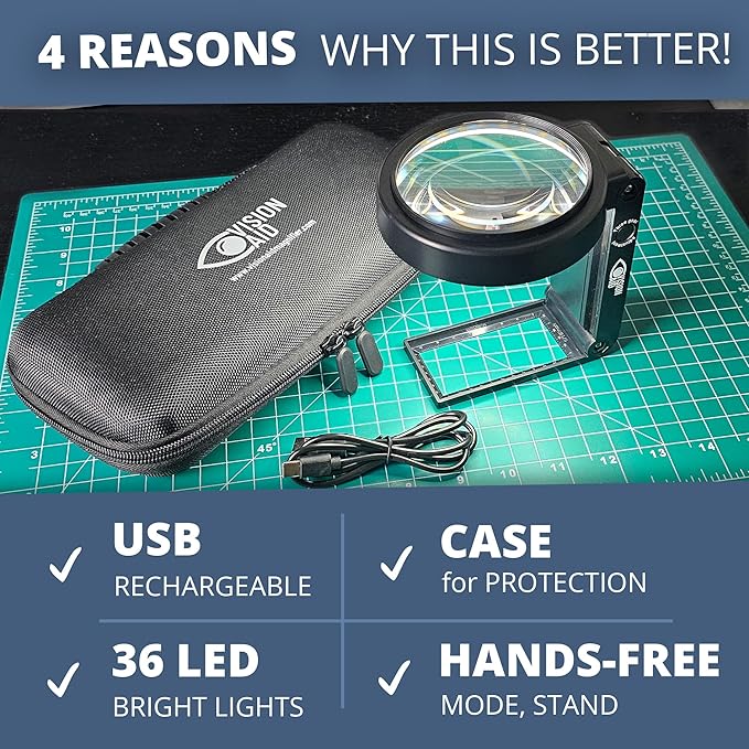 30x Hands-Free Magnifier with USB Rechargeable Ultra Bright LED Lights and Case - Image 6
