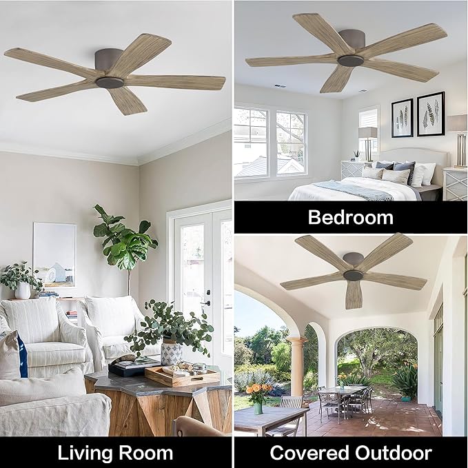 WINGBO 54" Flush Mount DC Ceiling Fans without Lights, 5 Carved Solid Wood - Image 9