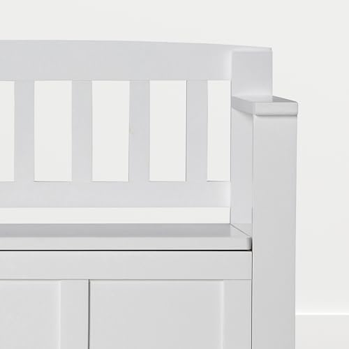 simplihome brooklyn 48" solid wood storage bench in on a desk or shelf