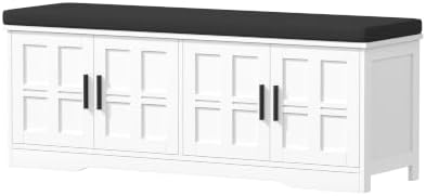 akxomel 47.2" shoe storage bench 4 doors wooden, close-up detail