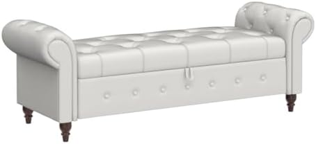 nioiikit 63'' storage ottoman bench, tufted entryway bench, side view