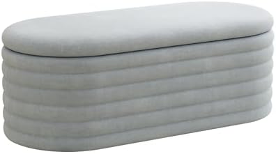 40 inch upholstered storage ottoman bench,ready to go,light, front angle view