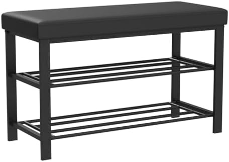 finnhomy entryway shoe rack with cushioned seat, shoe, side view