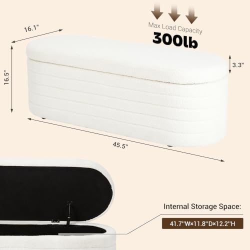 ottoman with storage 45.5" sherpa storage ottoman white shown in use