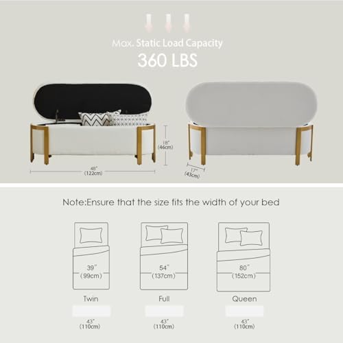hyfirm 48" white chenille storage bench with gold shown in use