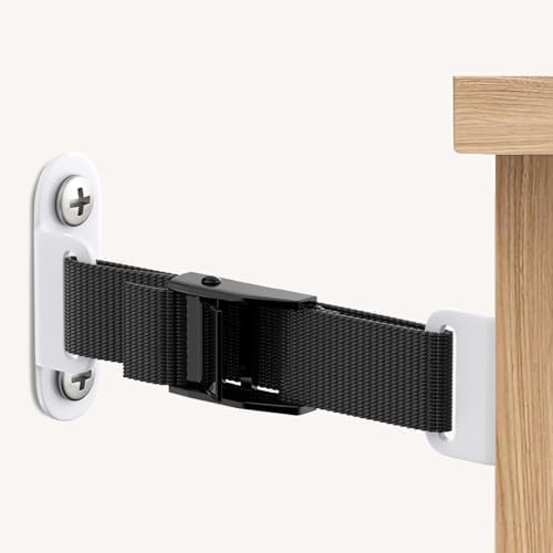 Furniture Anchors (4 Sets) for Baby Proofing, Anti Tip Furniture Anchor Securing 500 lbs/Keep Baby Pet Safety from Falling Furniture, Metal White Earthquake Straps