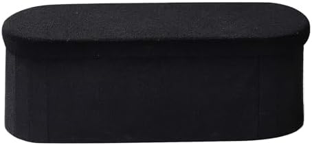 vevor oval storage ottoman bench, foldable teddy fleece, view 9