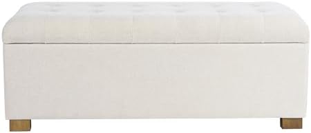 spatial order 46" tufted storage bench - cream, front angle view