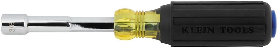 Klein Tools 65438 Heavy-Duty Hollow Shaft Nut Driver, Color-Coded 3/8-Inch Hex, Pass Through Design, 6-Point Socket, and Cushion-Grip Handle