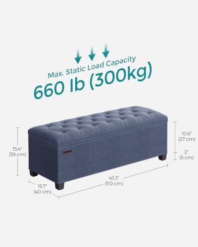 songmics storage ottoman bench, foot rest with legs shown in use