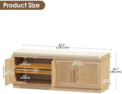 akxomel 47.2" fluted shoe storage bench 4 doors, close-up detail
