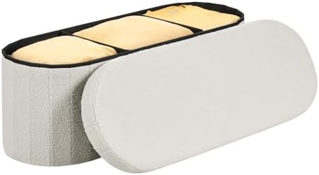 vevor oval storage ottoman bench, foldable teddy fleece, view 12