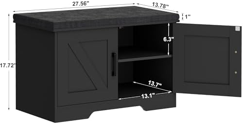 homsho farmhouse shoe storage bench with 2 barn, close-up detail