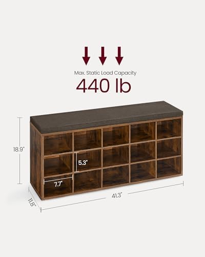 vasagle shoe bench with cushion, 15 compartments, 11.8, close-up detail