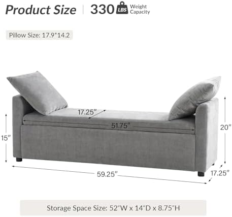 hulala home 59" storage bench with 2 throw shown in use