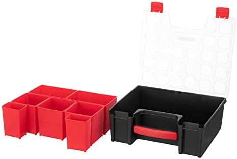 intertool hardware organizer with 7 deep removable bins showing dimensions