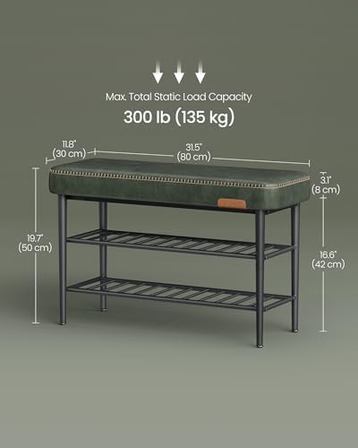 vasagle shoe bench, synthetic leather with stitching, loads, close-up detail