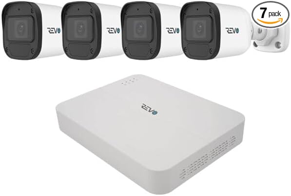 Ultra Blue Series 4CH 4K POE H.265 NVR, 1TB & 4X 2K Indoor/Outdoor IR Cameras by Revo