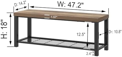 foluban entryway bench, industrial wood and metal storage shown in use