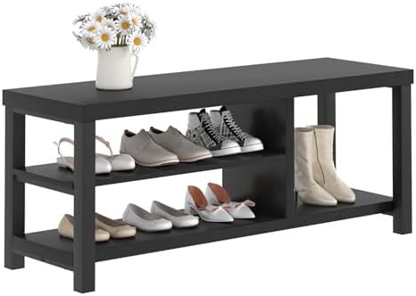 excefur shoe bench, rustic wooden storage bench for, front angle view