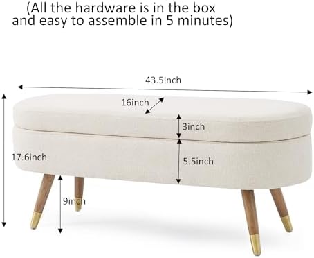 iafike oval storage bench 43.5" ottoman bench upholstered shown in use