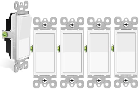 Greencycle Lights Switches Rocker,5Pack 15 Amp Single Pole Lights Switches White,SP Paddle Light Switch,120V-277V AC,On/Off Wall Switch,Residential/Commercial Grade,Home & Office,UL Listed