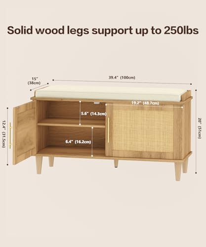 akxomel 39.4" rattan shoe storage bench 2 doors shown in use