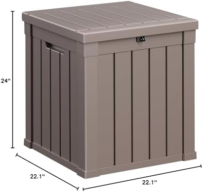 patiozen 50 gallon resin deck box, lockable patio on a desk or shelf
