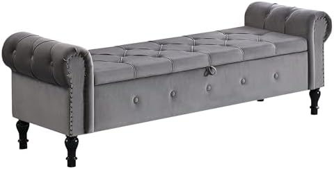 storage bench 67" velvet end of bed benches, view 9