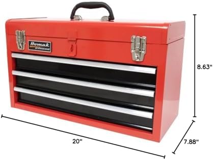 homak metal tool box, 20-inch, portable tool box, front angle view