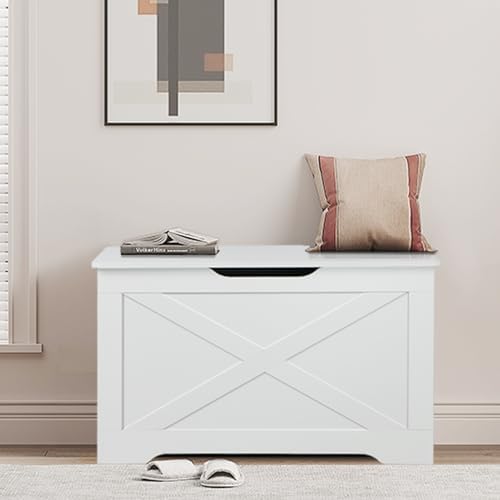 timberer 31.5" storage chest, wooden storage bench, entryway, front angle view
