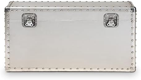 baxton studio serge 13.98-inch high storage trunk, silver, close-up detail