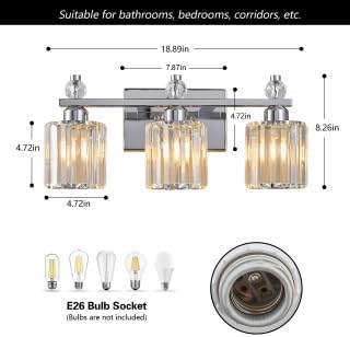 FDPBY Bathroom Vanity Lights 3-Light Chrome Modern Crystal Vanity Light - Image 5