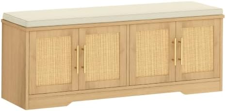 rattan shoe storage bench, 47.2" wide entryway bench, front angle view