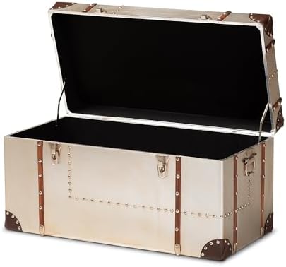 baxton studio bechet storage trunk, silver shown in use