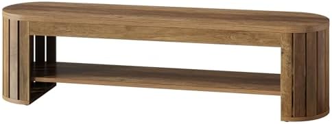 tribesigns 63" wooden entryway bench with shoe storage showing dimensions