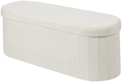 vevor oval storage ottoman bench, foldable teddy fleece, view 11