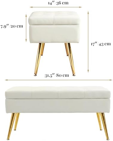 snowdrop 31.5" storage bench – white upholstered end, close-up detail