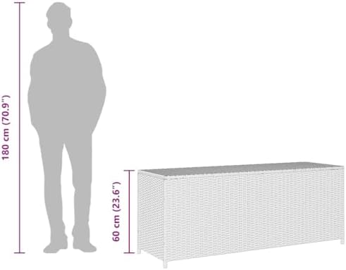 vidaxl patio storage box gray 59.1"x19.7"x23.6" poly rattan, side view