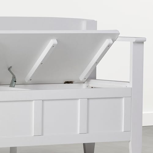 simplihome brooklyn 48" solid wood storage bench in, front angle view