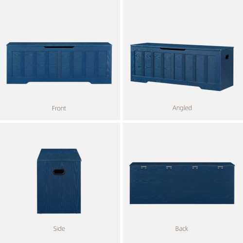 vankiley 51.2" storage chest extra large,wooden storage bench(blue), front angle view