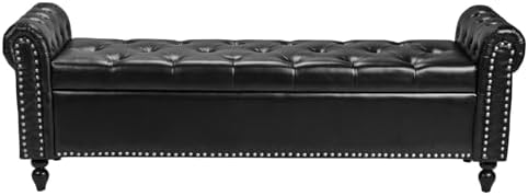 vevor button-tufted storage ottoman bench, rolled arm pu, view 9