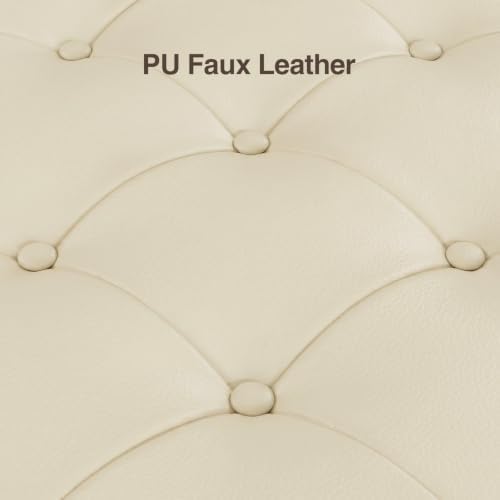 60" storage ottoman bench, faux leather upholstered bed showing dimensions