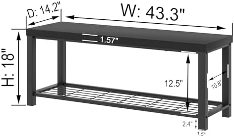 excefur entryway bench, modern wood and metal storage shown in use