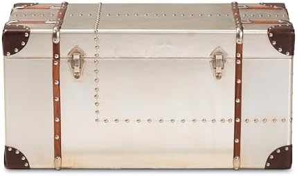 baxton studio bechet storage trunk, silver, close-up detail