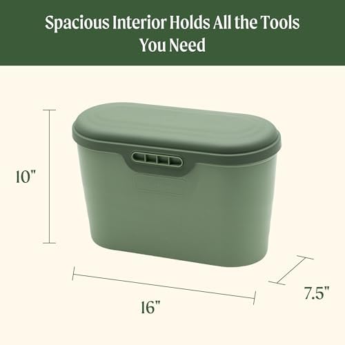 vego garden heavy-duty hanging garden toolbox, weather-resistant durable shown in use