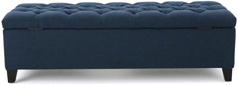 fabric storage ottoman bench, 51" navy blue storage on a desk or shelf