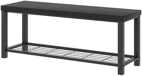 excefur entryway bench, modern wood and metal storage, view 9
