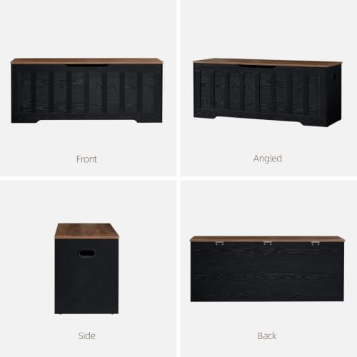 vankiley 47.2" storage chest extra large, storage bench.(black+brown), front angle view