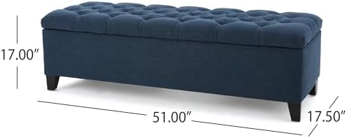 fabric storage ottoman bench, 51" navy blue storage shown in use